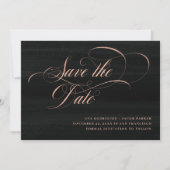 Elegant script | Faux Roos Gold en Black Save The Date (Voorkant)