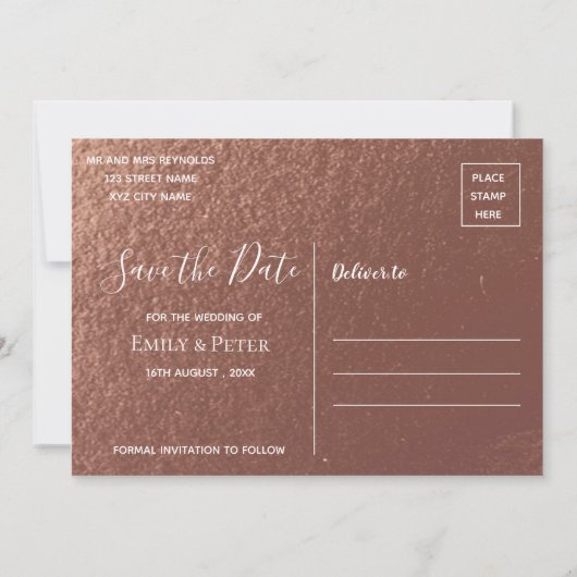 Elegant Script Faux Roos Gold Weddenfoto Save The Date (Achterkant)