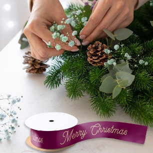 Elegant Script Festive Burgundy Zalig Kerstfeest Lint