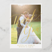 Élégant script feuille photo mariage carte de reme (Recto)