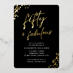 Elegant Script Fifty en Fabulous Birthday Gold Folie Uitnodiging