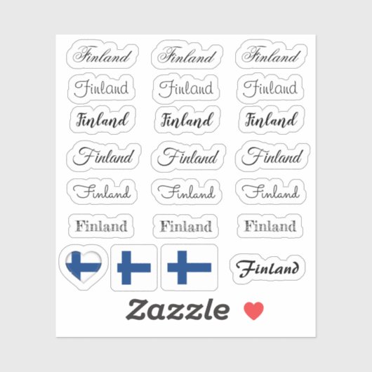 Elegant script Finland & Finse vlag / naam Set Sticker (Vel)