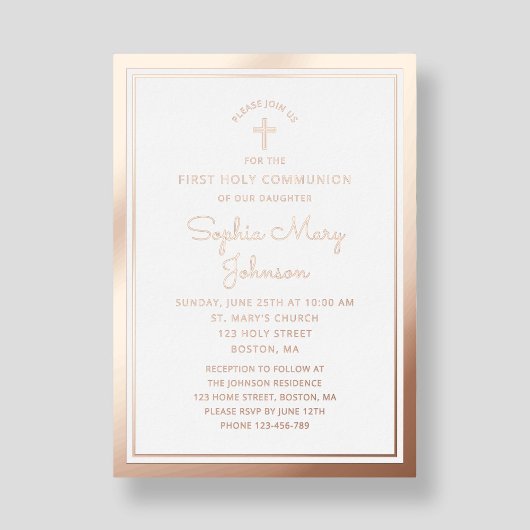 Elegant Script First Community Roos Gold Folie Uitnodiging