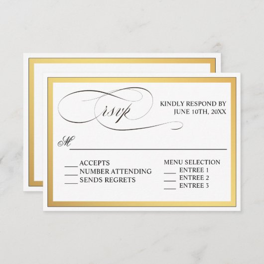 Élégant Script fleurit Mariage RSVP (Devant / Derrière)