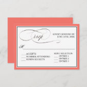 Élégant script fleurit RSVP avec bordure de corail (Devant / Derrière)