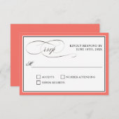 Élégant script fleurit RSVP Coral Bordure (Devant / Derrière)