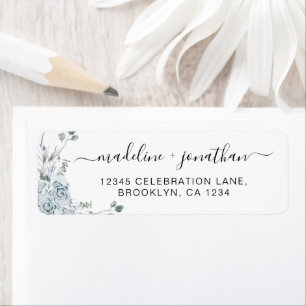 Elegant Script Floral Eucalyptus Dusty Blue Etiket