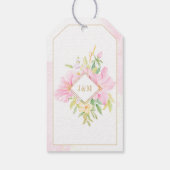 Elegant Script Floral Monogram Weddenschap Bedankt Cadeaulabel (Achterkant)