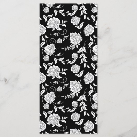 Élégant Script Floral noir blanc menu Mariage (Dos)