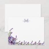 Elegant Script Floral Paars Lavender Monogram niet Notitiekaartje (Voorkant / Achterkant)