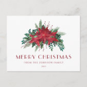 Elegant Script Floral Poinsettia Merry kerst Briefkaart (Voorkant)