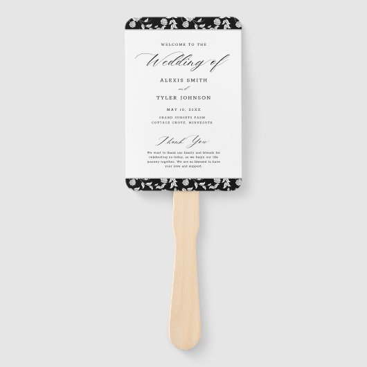 Elegant Script Floral Wedding Program Hand Fan Handwaaier (Voorkant)