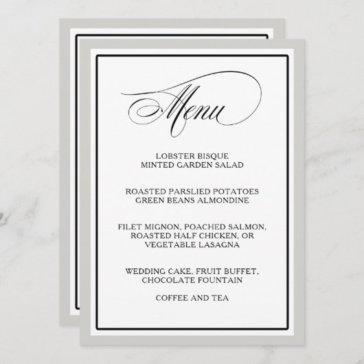 Élégant Script Flouris Menu Mariage (Devant / Derrière)