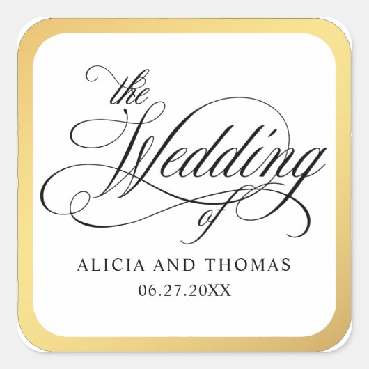 Elegant Script Flourish Wedding Vierkante Sticker (Voorkant)