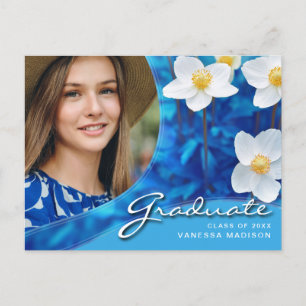 Elegant Script Flowers Blue   Modern Photo Afstude Briefkaart