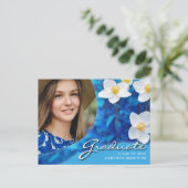 Elegant Script Flowers Blue | Modern Photo Afstude Briefkaart (Staand voorkant)