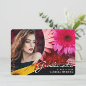 Elegant Script Flowers | Modern Photo Afstudeerder Aankondiging (Staand voorkant)