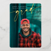 Élégant Script Foil Graduation Faire-part photo (Recto)