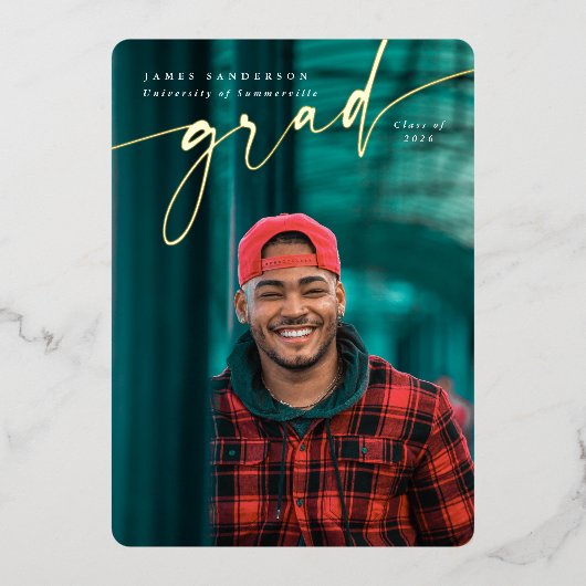 Élégant Script Foil Graduation Faire-part photo (Recto)