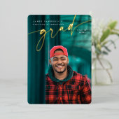 Élégant Script Foil Graduation Faire-part photo (Debout devant)