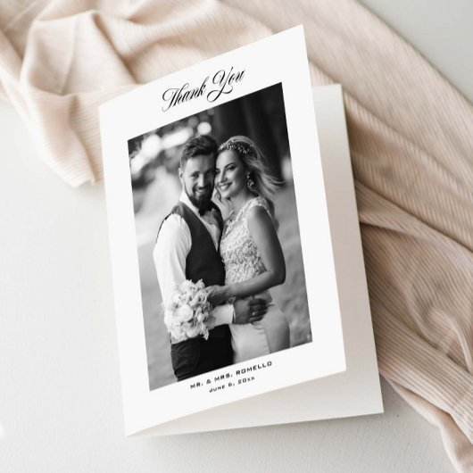 Elegant Script Folded Wedding Photo Bedankkaart