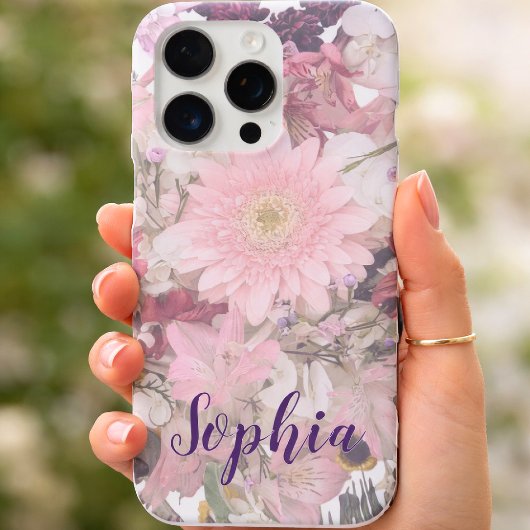 Elegant Script Font Custom Name Soft Floral iPhone Hoesje