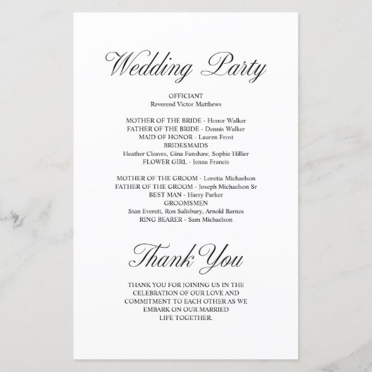 Elegant Script Formeel Wit Huwelijksprogramma (Achterkant)