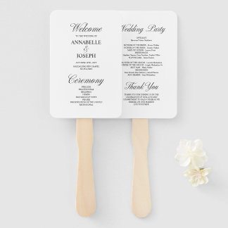 Elegant Script Formeel Wit Huwelijksprogramma Handwaaier