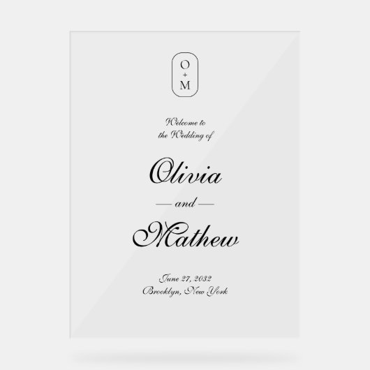 Élégant script formel Monogramme Mariage Bienvenue (Recto)