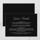 Elegant Script Formele Zwarte Bruiloft Gast Detail Informatiekaartje (Voorkant / Achterkant)