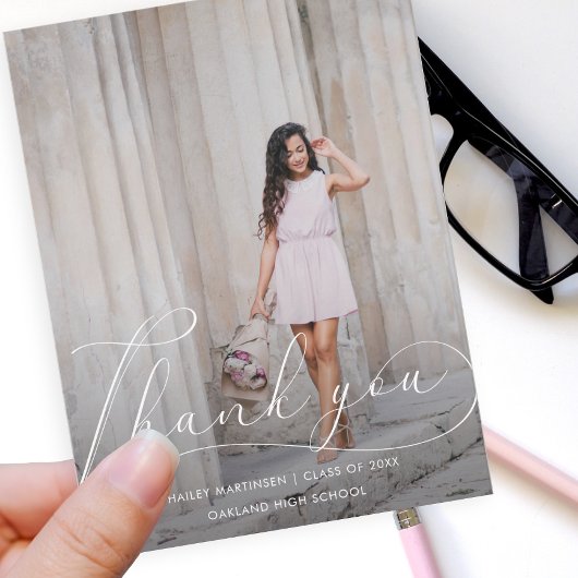 Elegant Script Foto Afstuderen Bedankt Briefkaart