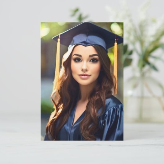 Elegant Script foto Afstuderen Bedankt Kaarten (Staand voorkant)