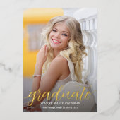 Elegant Script Foto Afstuderen Gold Folie Uitnodiging (Voorkant)