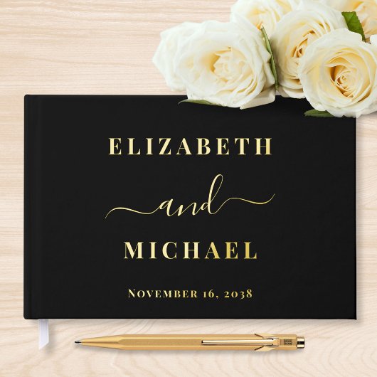 Elegant Script Foto Black Wedding Gastenboek