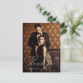 Elegant Script Foto bruiloft Dank u Briefkaart (Staand voorkant)