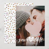 Elegant Script Foto Bruiloft Hart Confetti Save The Date (Voorkant / Achterkant)