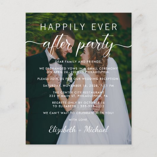 Elegant Script Foto Bruiloft Receptie uitnodiging (Voorkant)