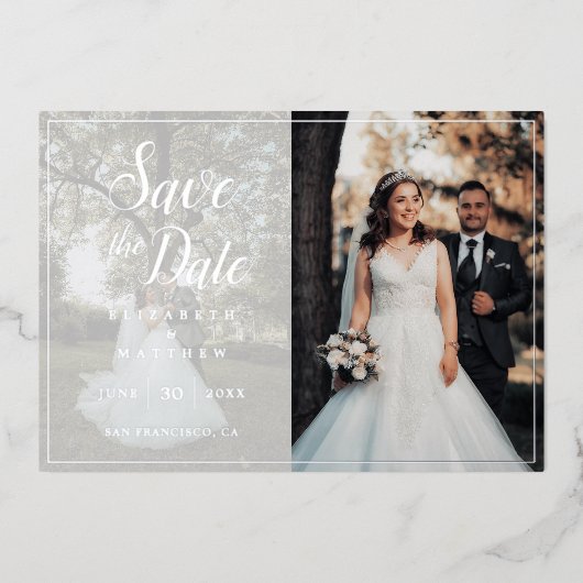 Elegant Script Foto Bruiloft Save The Date Folie Uitnodiging (Voorkant)