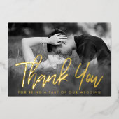 Elegant script foto Echte dank Folie Uitnodiging (Voorkant)