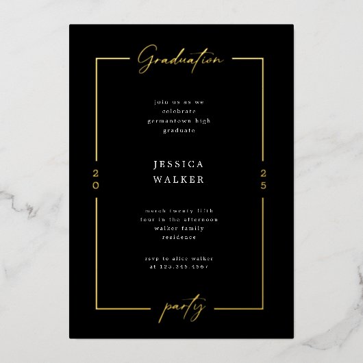 Elegant Script Foto Folie Graduation Party Folie Uitnodiging (Voorkant)