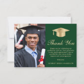 Elegant Script Foto Groen Goud Afstuderen Bedankkaart (Voorkant)