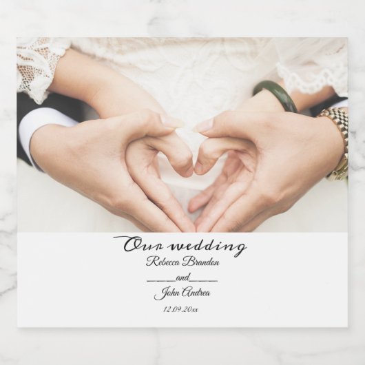 Elegant Script Foto Huwelijksfeest gepersonaliseer Sparkling Wijnetiket (Enkel label)