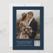 Elegant Script Foto Marine Blauw Bruiloft Kaart (Achterkant)