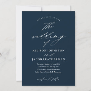Elegant Script Foto Marine Blauw Bruiloft Kaart