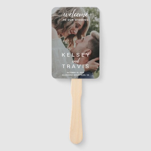 Elegant Script Foto Modern Huwelijk Programma Handwaaier (Voorkant)