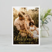 Elegant script foto moderne kerst folie feestdagenkaart (Staand Voorkant)