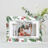 Elegant Script Foto Red Merry Christmas Feestdagenkaart (Staand voorkant)