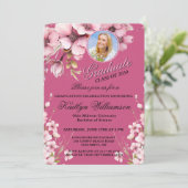 Elegant Script Foto Roze Afstudeerfeest Kaart (Staand voorkant)