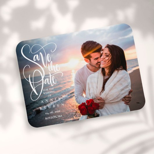 Elegant Script Foto Save the Date Magneet