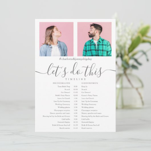 Elegant Script Foto Trouwdatum Schema Programma (Staand voorkant)